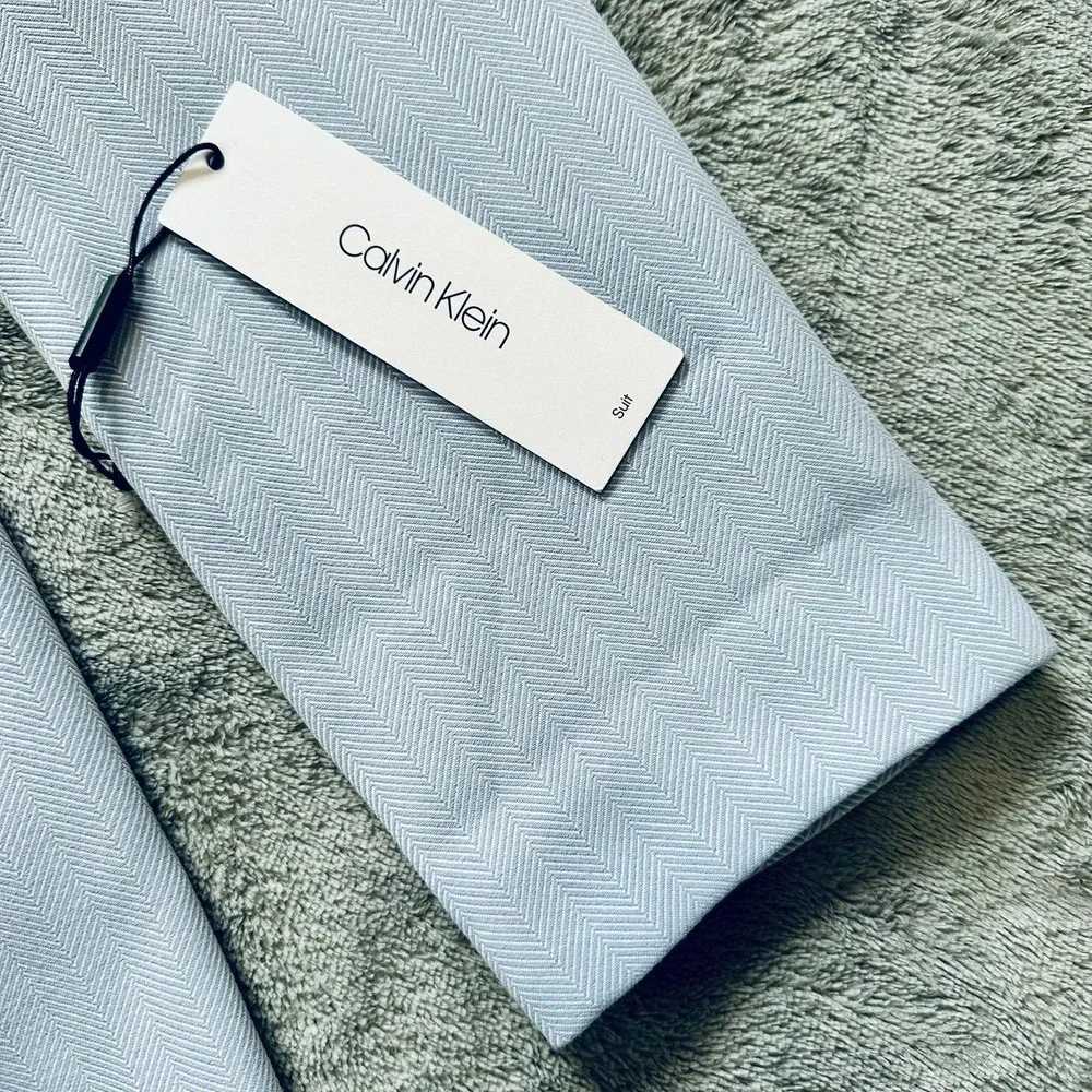NWT Calvin Klein Longline Herringbone Open Front Blazer 16 Blue